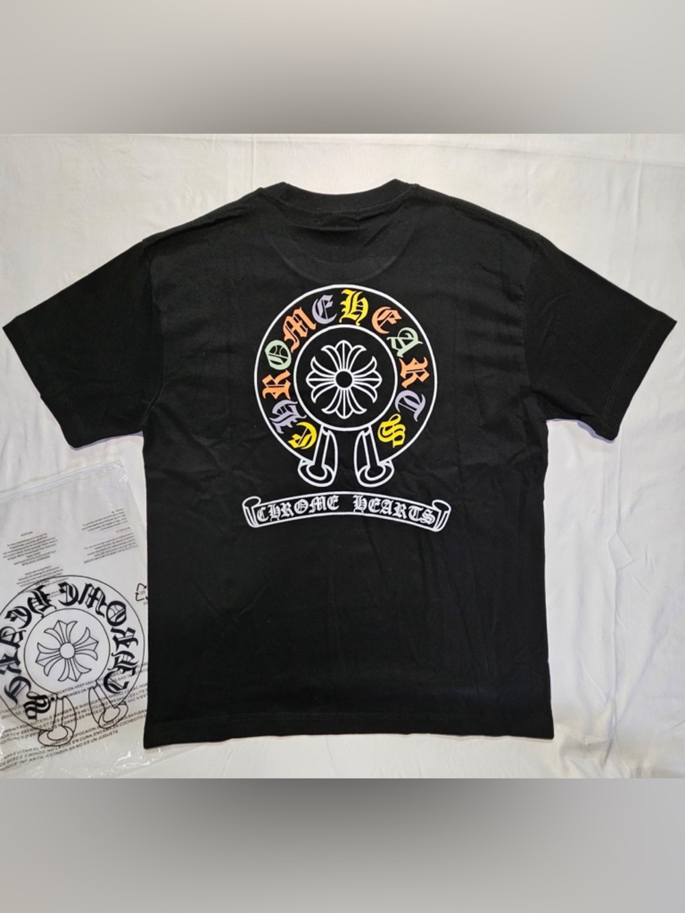 Chrome Hearts Black Short-Sleeve Tee with Orange, Yellow & Purple Crosses - Picture 5 of 5